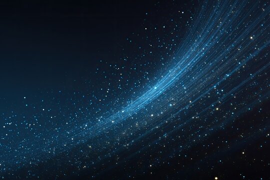 Flowing blue light streams and scattered luminous particles on dark background