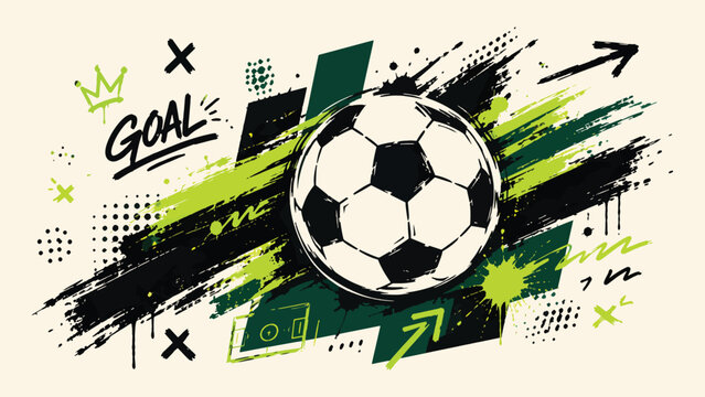 Soccer ball goal graphic design with abstract splash paint and grunge elements vector illustration for sport tournament.