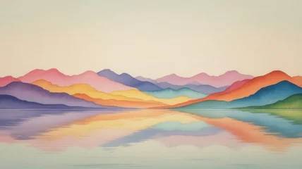 Fototapete Reflection Colorful mountain landscape reflected in calm water at sunset  © mdtuhin