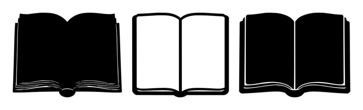 Dictionary icon set with solid black symbol on white background featuring dictionary, book, icon with illustration and vector