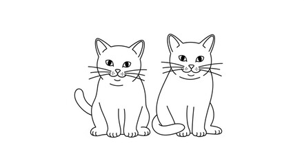 Fototapeta premium Two Adorable Kittens Sitting Together Hand Drawn Sketch.