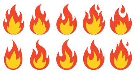 Fire flames icon flat vector, abstract fire symbol set, ignition heat and burning effect icons, professional minimalist vector graphics for safety signs, energy themes, and digital interfaces. © Mizu Ahmed 2