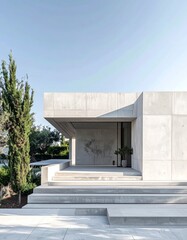 Fototapeta premium Modern Minimalist Concrete House Design with Clean Lines and Nature