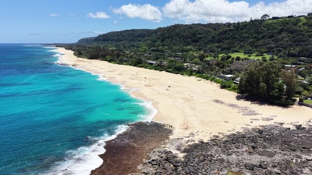 Still shot of the Northshore coastline near Ke Iki beach on the island of Oahu in Hawaii. 
