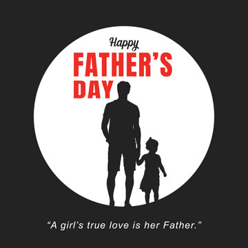 Happy Father&rsquo;s Day Minimal Poster with Father and Daughter Silhouette Vector Design