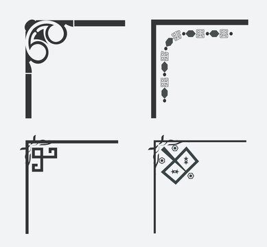 Vector corner Sign or border ornament set oriental decorative art square corner sign