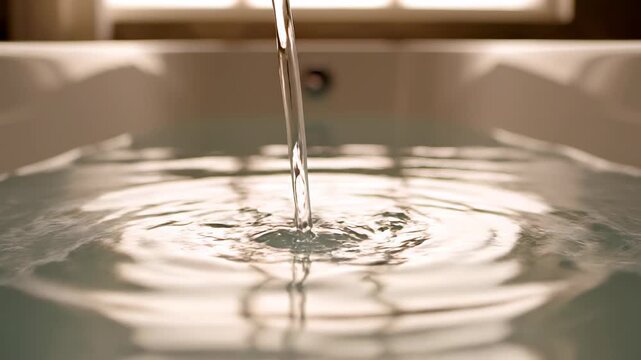 Running bath water pouring into a tub with gentle ripples