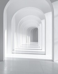 Fototapeta premium Elegant White Interior with Arched Doorways and Soft Natural Light