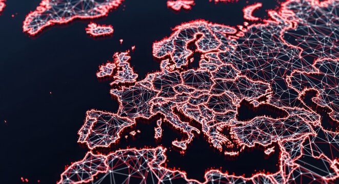a map of europe with pink lines on a black background illustration