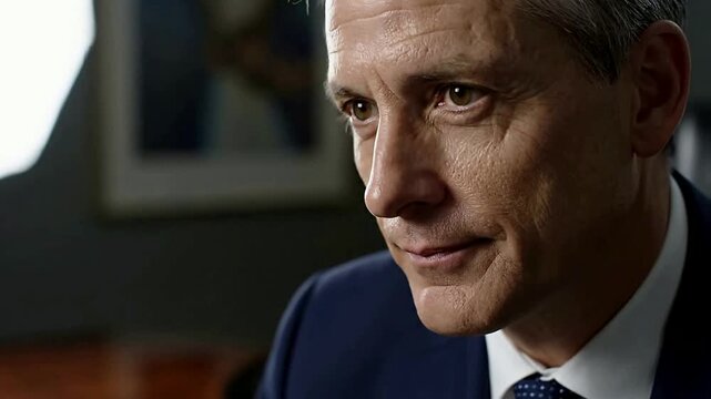 Businessperson looking forward with confidence or Portrait of a mature businessman in a suit showing determination and experience