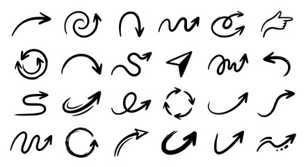 Hand drawn curved arrow vector collection with black sketch directional symbols © Jasim