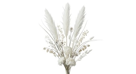 Fototapeta premium Minimalist Dried Flower Bouquet with White Pampas Grass and Hydrangea Isolated on White Background