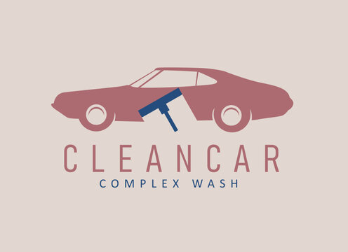 Car wash bubble complex label with inscription drawing with coral on beige background