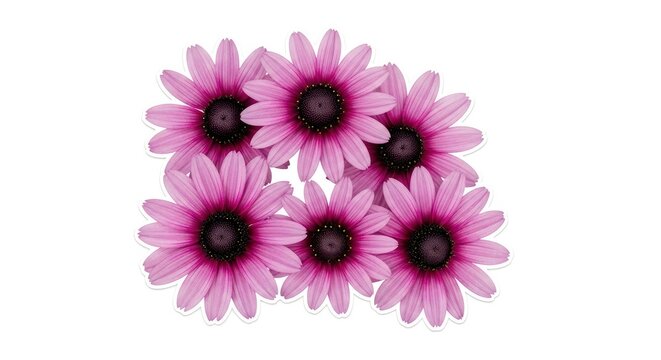 Group of six pink African daisies isolated on pure white background
