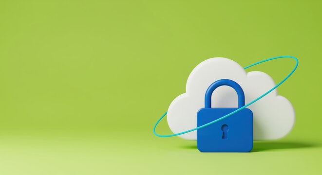 Protected cloud archive with padlock shows private file saving and long term information custody for secure upload, disaster recovery, encrypted access and dependable online vault use