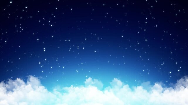 starry night sky with twinkle stars and clouds animation,glowing and shiny stars relaxing meditation social media motion background	