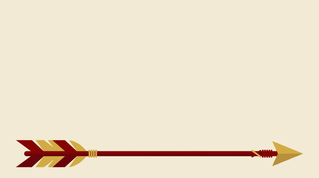 A stylized arrow with maroon and gold fletching and a gold arrowhead.