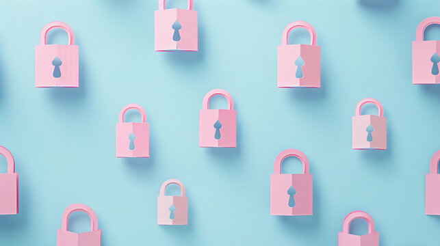 pink paper padlocks, clean minimalist internet security background