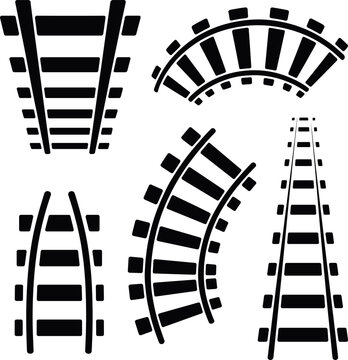 Black and white railway track switch points and curves illustration