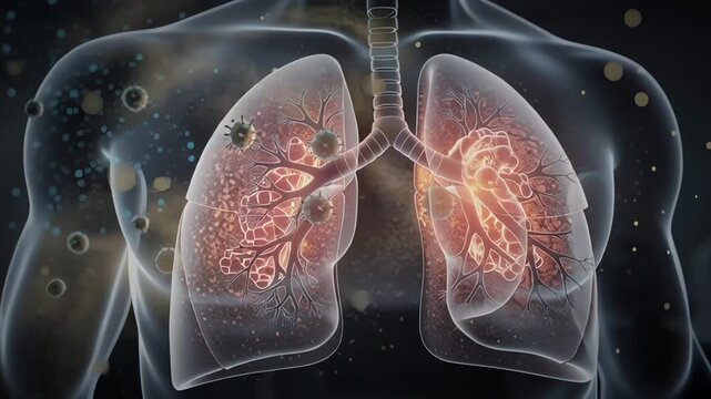 Advanced healthcare illustration of hantavirus entering respiratory lungs in animated scientific laboratory environment with detailed infection concept