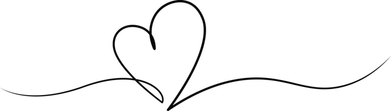 Minimalist continuous line heart with flowing curved tail design. Elegant hand-drawn love symbol on white background. Perfect for wedding, Valentine, and romantic stationery projects.
