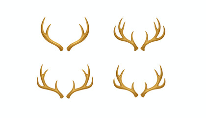 Rustic deer antlers vector set, 4 pairs of realistic brown reindeer horns for hunting lodge decor, decorative elk antler illustrations for wilderness branding and outdoor logos © Charlie