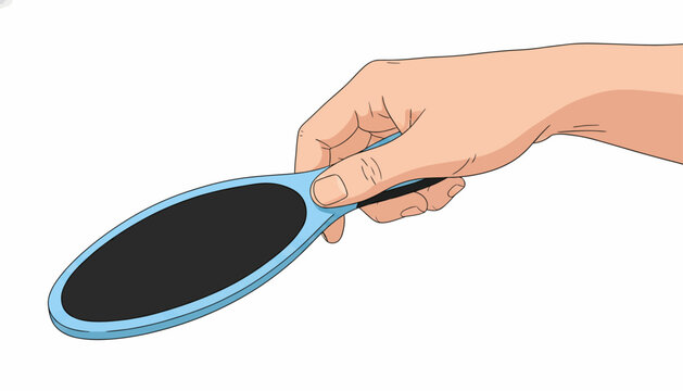 Pedicure foot file held in hand vector illustration. Professional callus remover tool for smooth skin. Blue double-sided foot rasp for heel care and exfoliating dead skin cells.