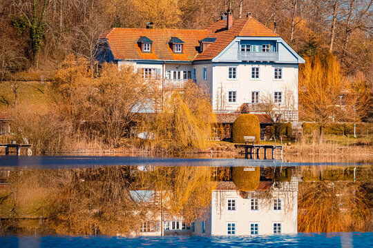 Alpine spring view at Seeon monastery, Lake Seeon, Seeon-Seebruck, Traunstein, Bavaria, Germany