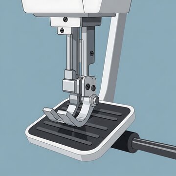 Close-up vector illustration of a sewing machine presser foot and needle bar