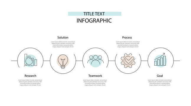 Design template business infographic with 5 step or process. Vector template presentation with 5 circle lines connected and icons.