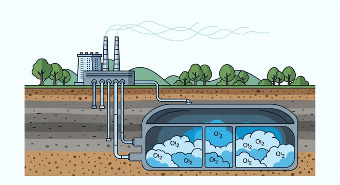 Underground Carbon Capture Storage Facility Illustration.