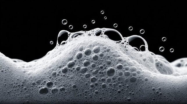 Close-up of white soap bubbles against a black background