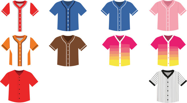 Baseball Shirt Collection with Colorful and Gradient Designs, Casual Wear, Sportswear, and Trendy Clothing Vectors for Graphic Design Projects