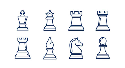 Chess Pieces Icons Set - King, Queen, Rook, Bishop, Knight, Pawn © Paidi