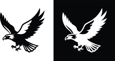 Fototapeta premium A Bald Eagle black Silhouette, Flying Bald Eagle Vector illustration