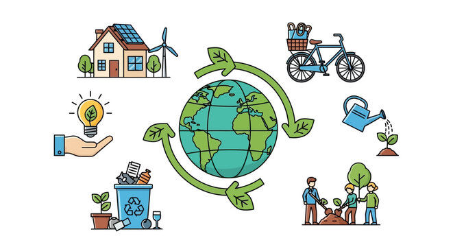 Vector 3d illustration of happy kids around the green earth globe representing global peace and nature environment concept