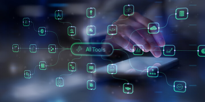 AI Tools Smart Artificial Intelligence Platform with Automation Workflow Integration and Digital Software Architecture.