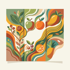 Obraz premium Creative Illustration, Fruits and Leaves, Abstract Design, Graphic Art, Colorful Environment, Vibrant Viewpoint, Nature Concept