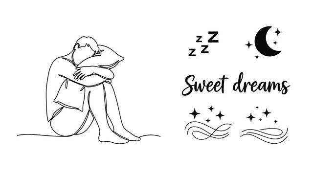 Sleeping person silhouette with moon and stars sweet dreams illustration silhouette