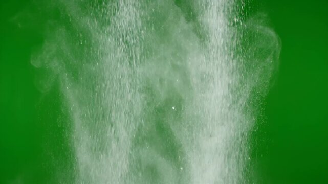 Green Screen White Powder Dust Falling in Cascade