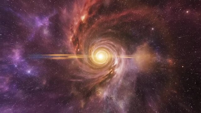 An awe-inspiring cosmic vortex, a vibrant nebula swirls with brilliant golden light at its core, evoking mystery, adventure, and the boundless expanse of the universe in a breathtaking celestial