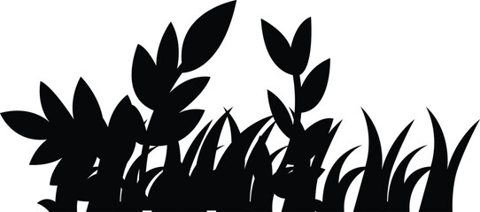Black silhouette of grass and wild plants © MDSALAUDDIN