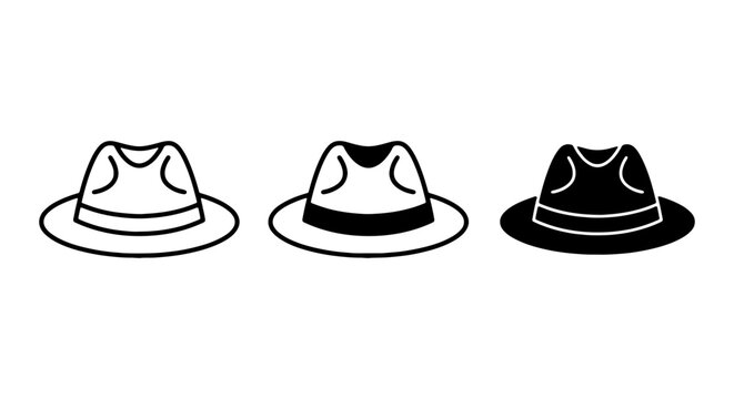 Fedora Hat Icons, Classic Style Headwear Vector Set, Vintage Fashion Accessories Collection
