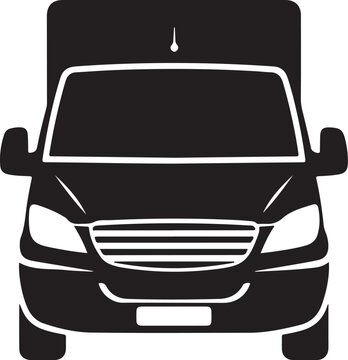 Black van icon, vehicle front view, transportation symbol, delivery truck