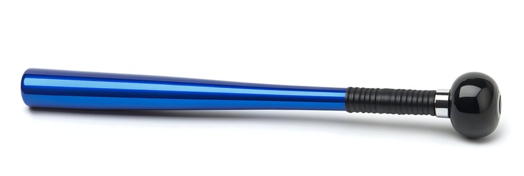 Bright blue aluminum baseball bat with black grip isolated on white background sports equipment