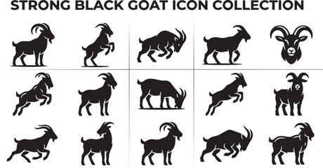 Fototapeta premium Strong black goat icon collection for farm branding and design.