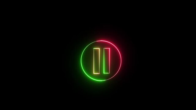 Purple color play button on black background. Start button. Neon glowing play button. Neon glowing play button with neon circle 4k animation.