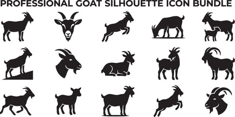 Professional goat silhouette icon bundle, farm animal vector set with various goat poses and styles. © Farzana Akter Munni