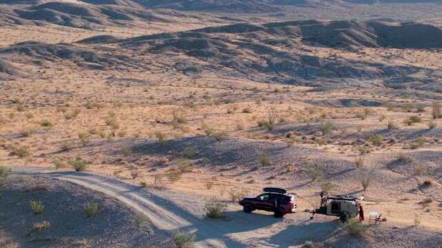 Exploring the Anza Borego Desert State Park using a teardrop camper and SUV while traveling the Thimble Trail in California.
