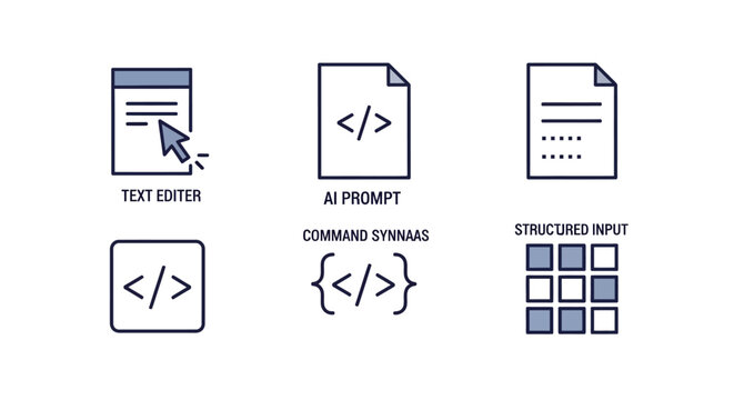 Coding symbols and computer icons.